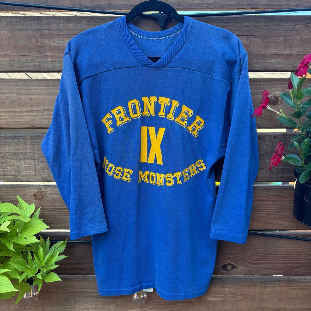 Russell Athletic Jersey Shirt Mens Medium Blue Good Used Frontier Hose Monsters